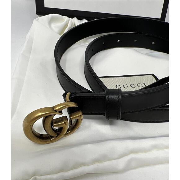 GUCCI Women\'s Thin Belt with Double G Buckle  Black Size 80/32 main image 9